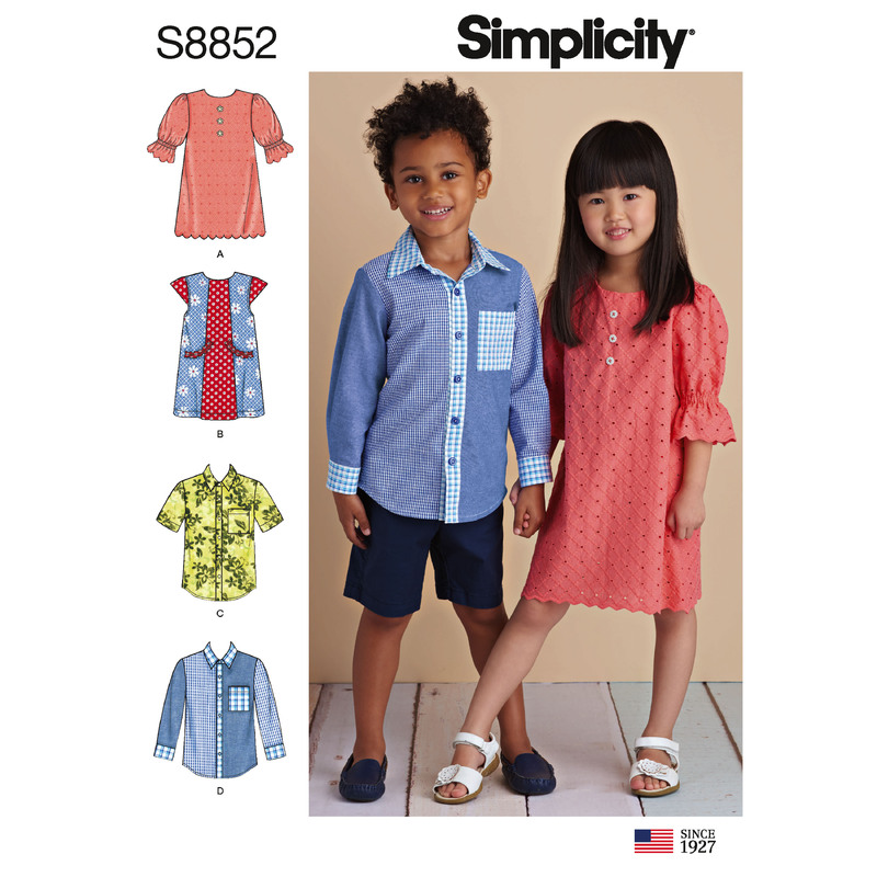 Child's Dresses and Shirt Sizes 3-8 Simplicity Sewing Pattern 8852