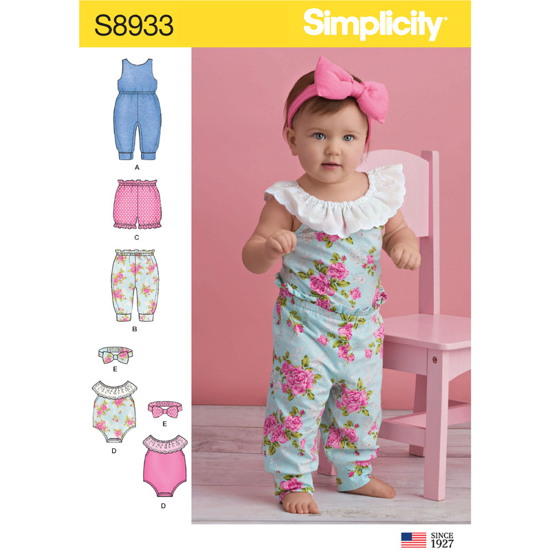 Simplicity Sewing Pattern S8933 Babies' Knit Rompers, Pants, Shorts and Headband Simplicity Sewing Pattern 8933