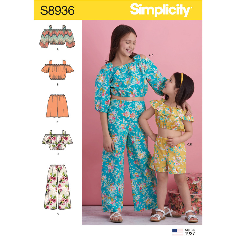 Children's & Girl's Tops, Pants & Shorts Sizes 3-4-5-6 Simplicity Sewing Pattern 8936