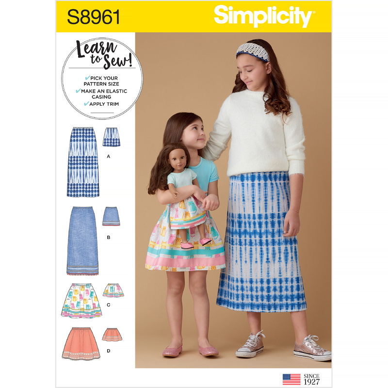 Children's, Girls', & Dolls' Skirts Sizes 3-4-5-6, Simplicity Sewing Pattern 8961