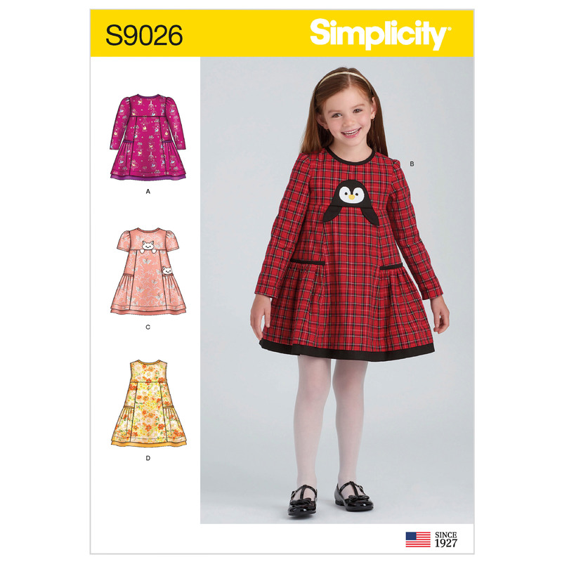 Children's Animal Applique Pocket Dress Sizes 3-4-5-6-7-8 Simplicity Sewing Pattern 9026