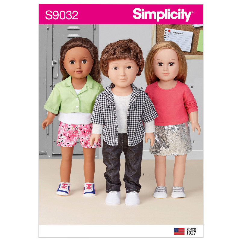 18" Unisex Doll Clothes Simplicity Sewing Pattern 9032