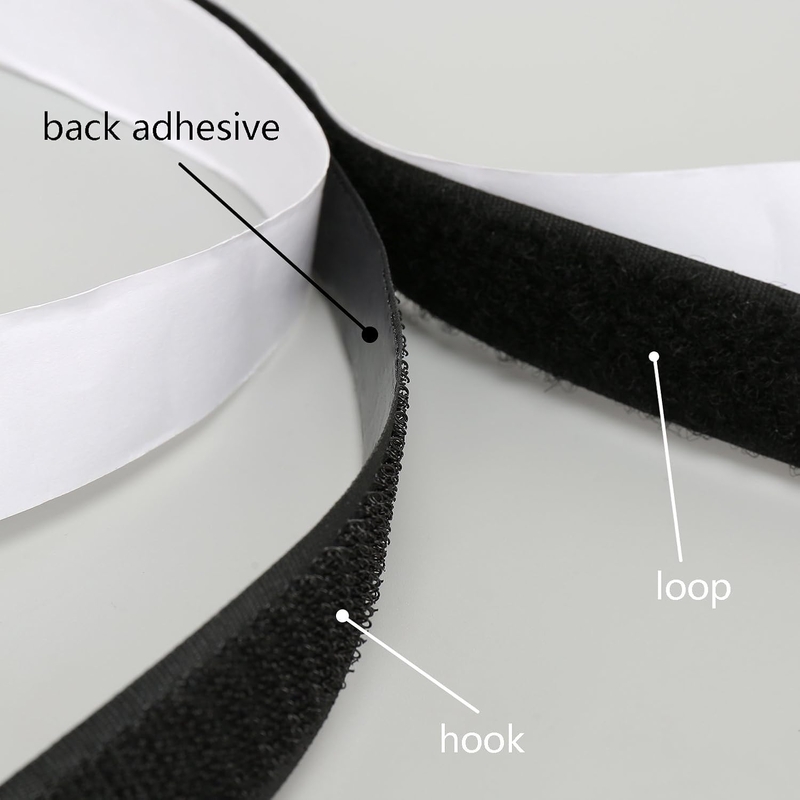 BLACK 50mm Adhesive Hook & Loop Tape, Priced per Metre