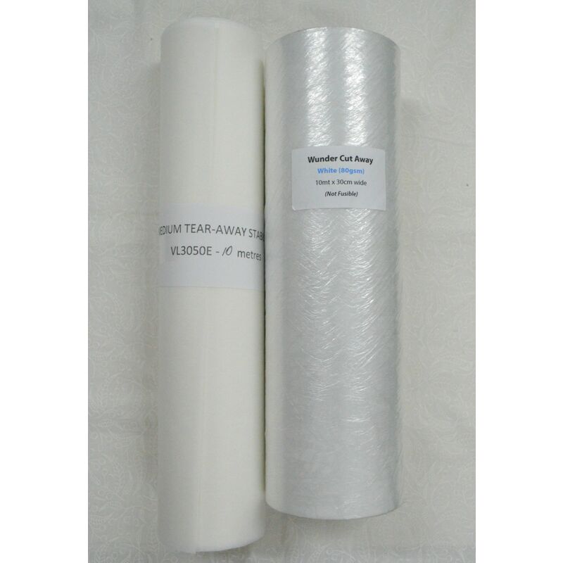 1 Each Roll Medium Cut-Away 10m + Tear-Away 10m Embroidery Stabiliser 30cm Wide