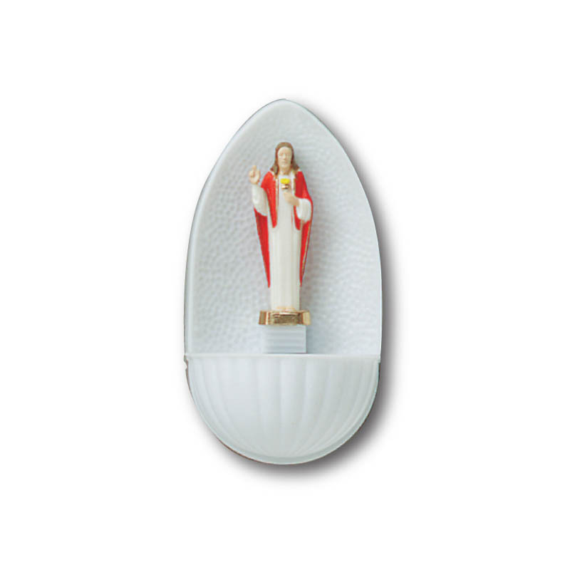 Plastic Water Font, Sacred Heart Of Jesus, 120mm x 67mm