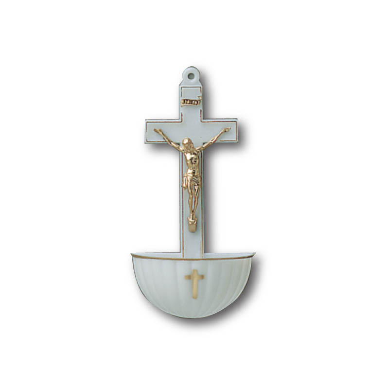 Plastic Water Font, Crucifix, 130mm x 67mm