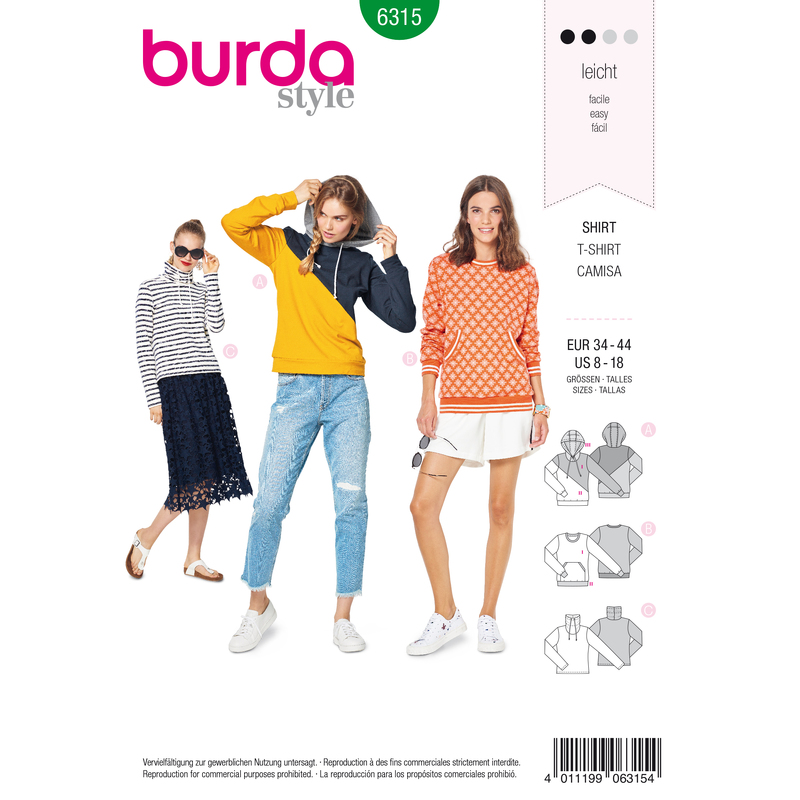Burda Style Pattern 6315 Misses' hoodie Burda Sewing Pattern 6315