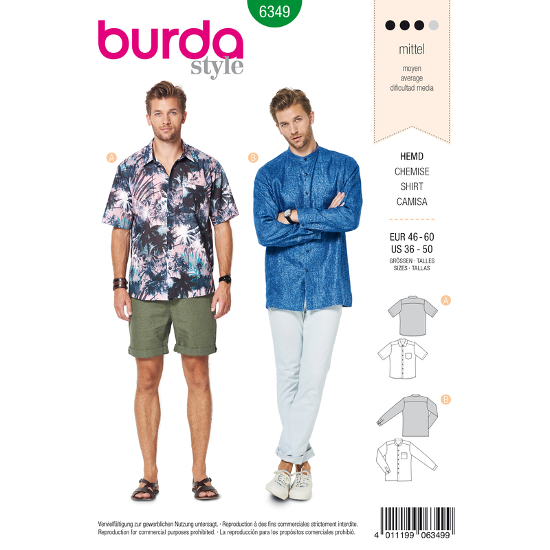 Burda Style Pattern 6349 Men's shirt with collar Burda Sewing Pattern 6349