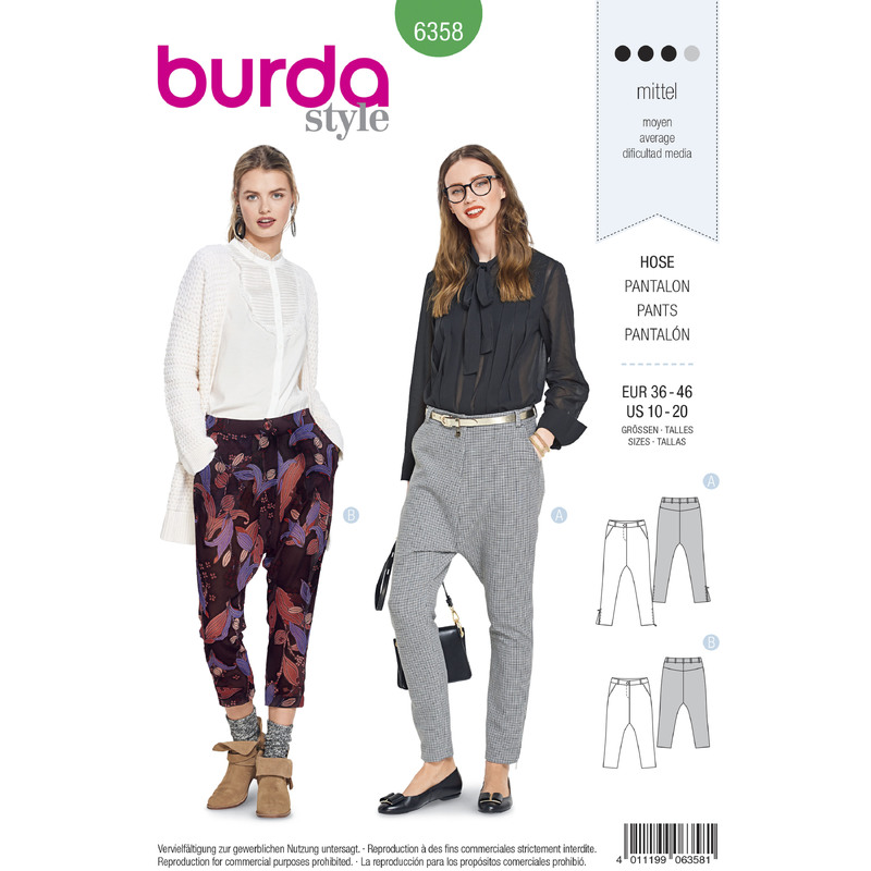 Burda Style Pattern B6358 Women's Trousers Burda Sewing Pattern 6358