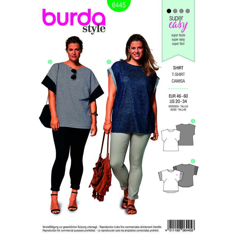 Burda Style Pattern B6445 Women's Curved Hem Simple Tops Burda Sewing Pattern 6445