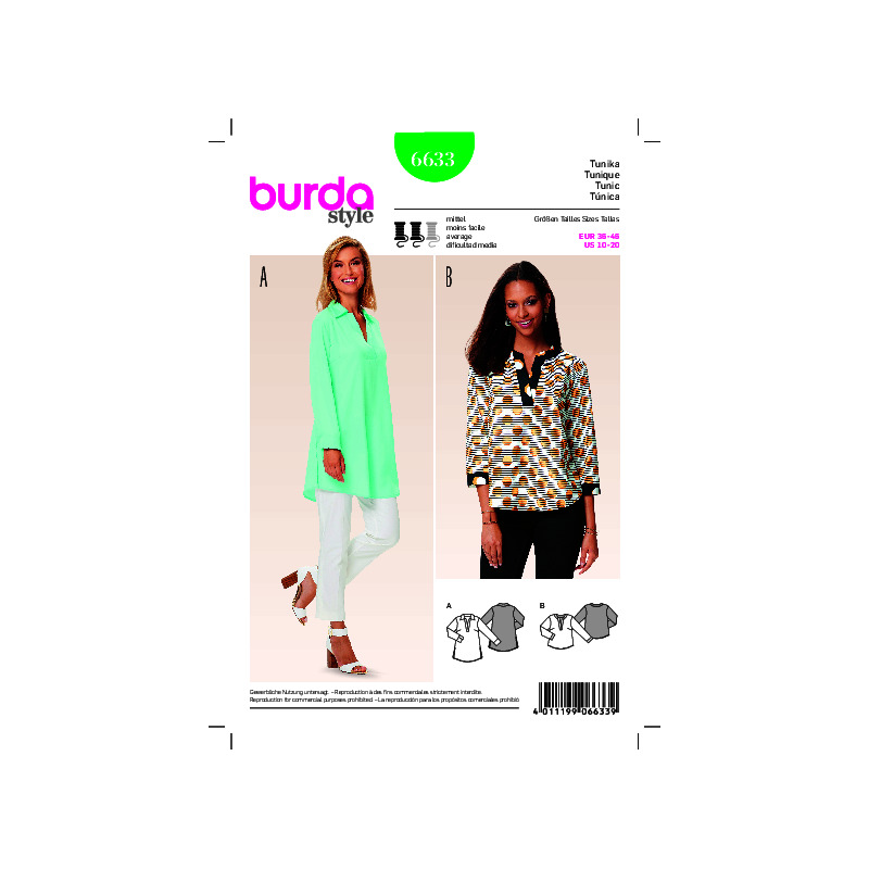 Burda B6633 Women's Tunic Sewing Pattern Burda Sewing Pattern 6633