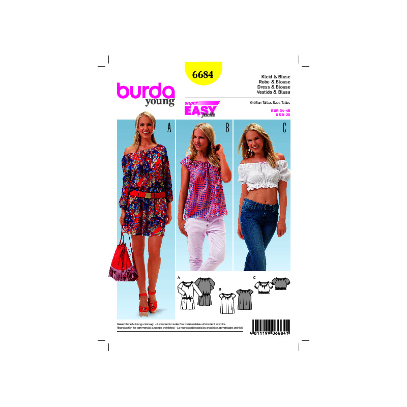 Burda B6684 Women's Dress & Blouse Sewing Pattern Burda Sewing Pattern 6684