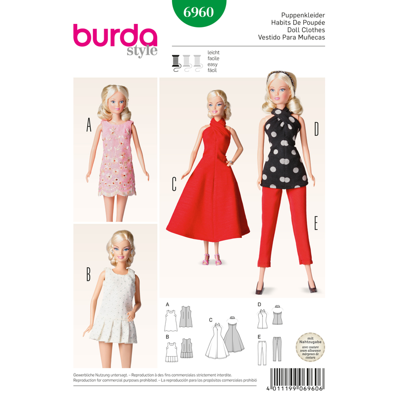 Burda B6960 Burda Style Doll Clothes, Accessories Sewing Pattern Burda Sewing Pattern 6960