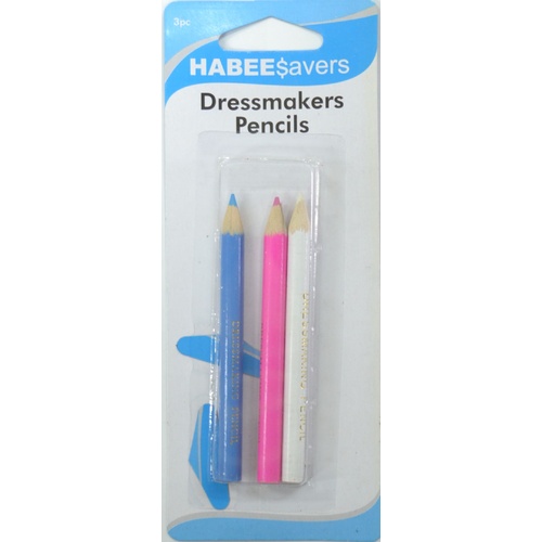 Habeesavers Dressmakers Pencils, 3 Pack, Blue, Pink, White