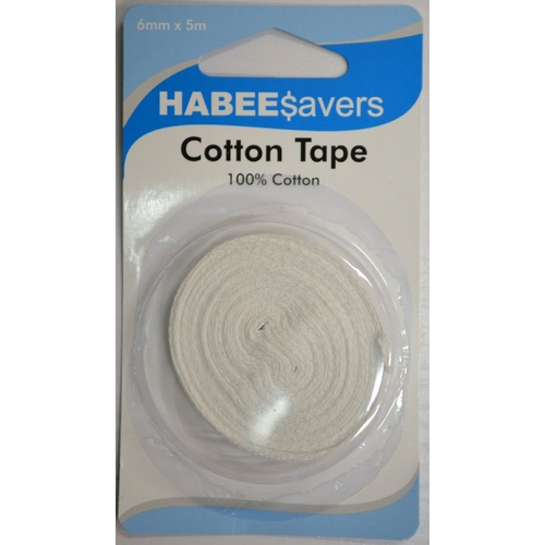 Habee$avers Cotton Tape 6mm x 5m, 100% Cotton, Habee Savers Value