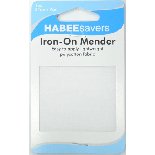 Habeesavers Iron-On Patches, WHITE, 1 Piece Light Weight, 24cm x 9cm