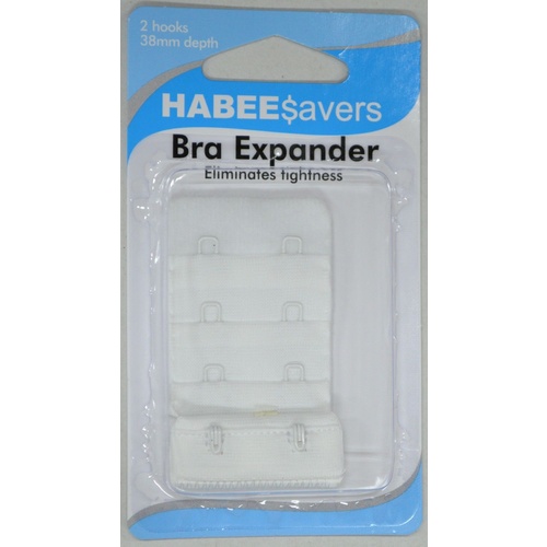 Habeesavers Bra Expander, 38mm Depth, 2 Hook WHITE, Eliminates Tightness