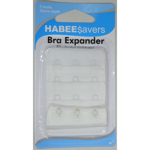 Habeesavers Bra Expander, 50mm Depth, 3 Hook WHITE, Eliminates Tightness