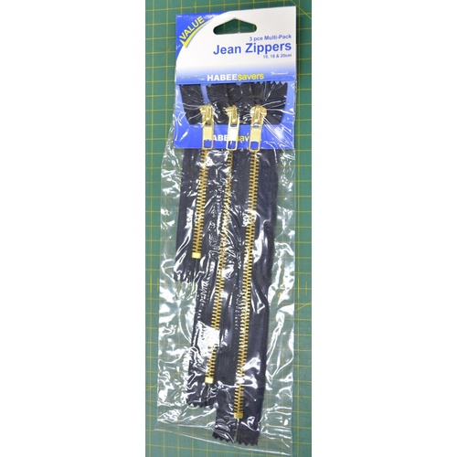 Habeesavers Multi-Pack Jeans Zippers, 10, 18 & 20cm, Navy, Pack Of 3 Jeans Zips