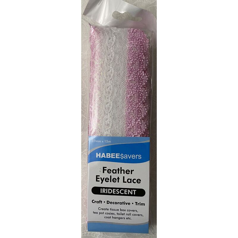 Habee$avers Feater Edge Eyelet Lace, 15m Pack, Iridecent Pink