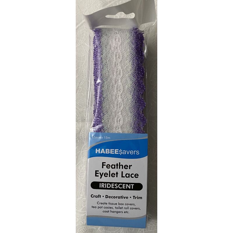 Habee$avers Feater Edge Eyelet Lace, 15m Pack, Iridecent Lilac