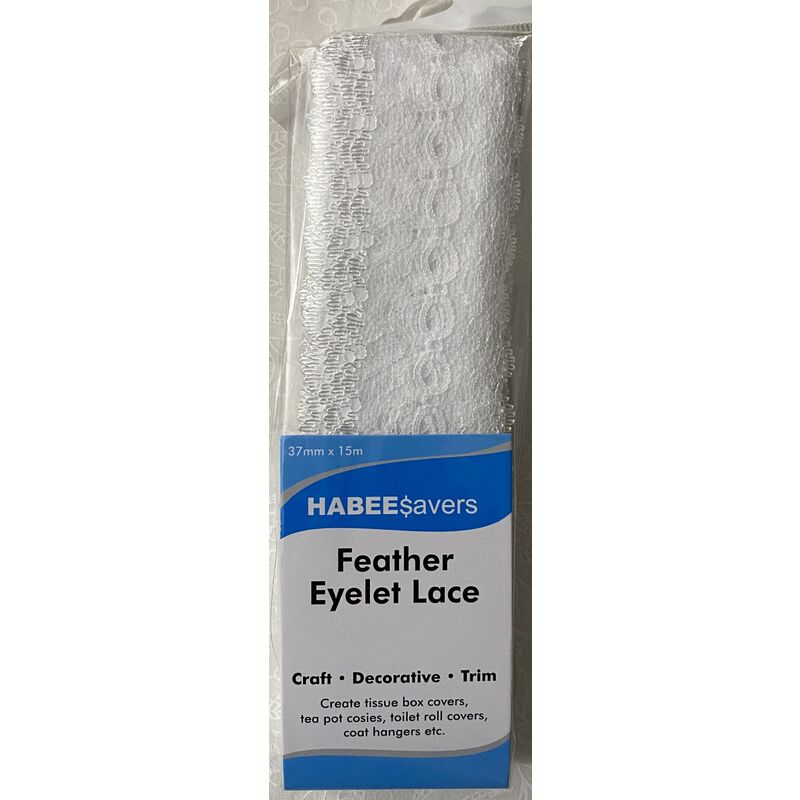 Habee$avers Feater Edge Eyelet Lace, 15m Pack, White
