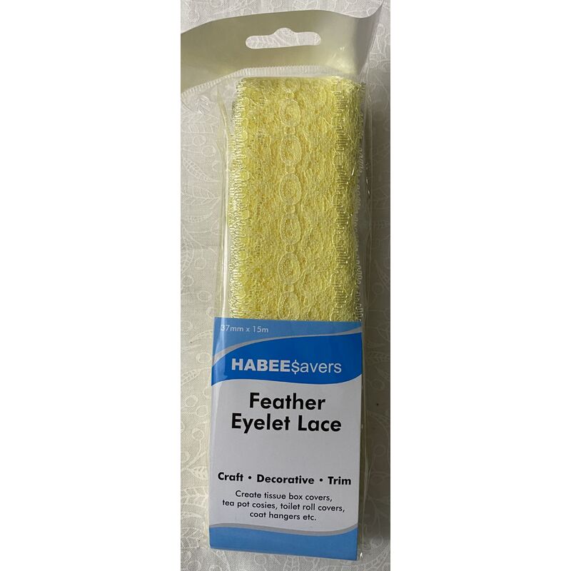 Habee$avers Feater Edge Eyelet Lace, 15m Pack, Lemon