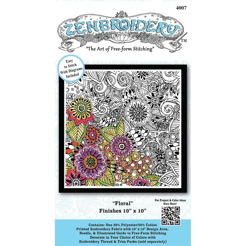 Zenbroidery FLORAL 10" x 10" Design Printed on Polycotton