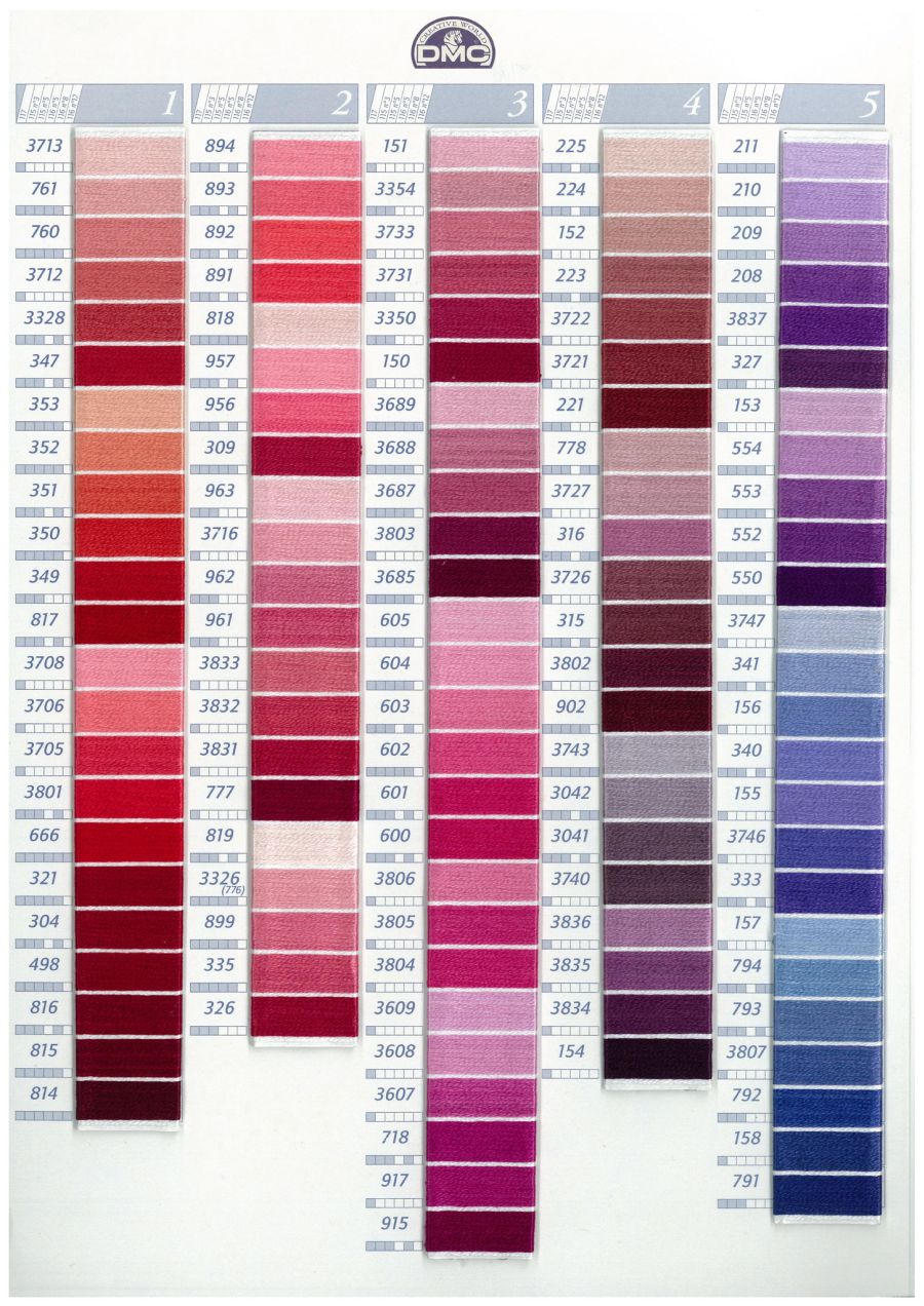 Dmc Cross Stitch Colour Chart