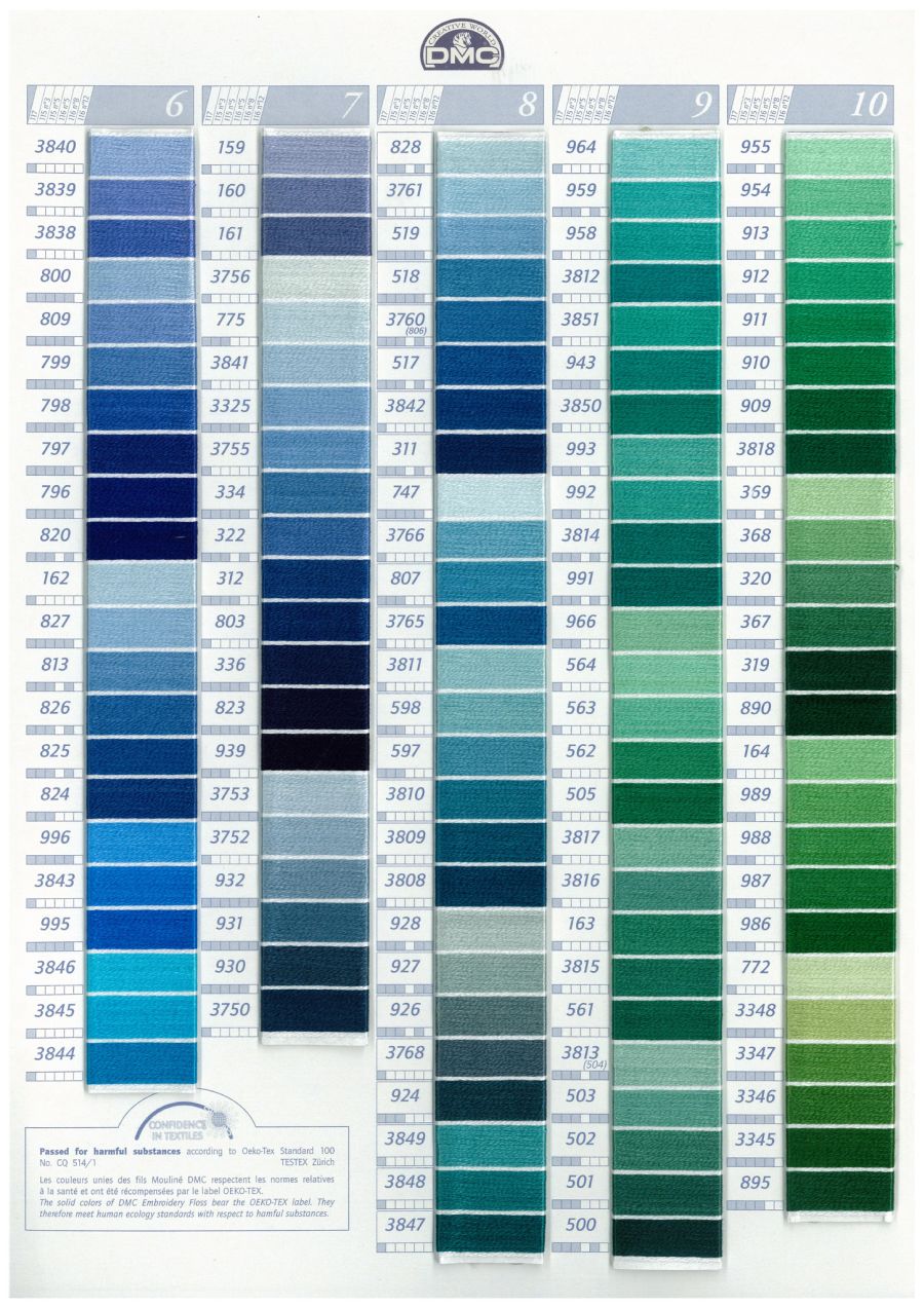 DMC Stranded Cotton Embroidery Thread Colour Chart